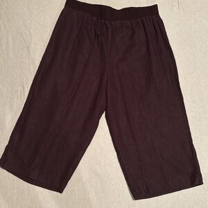 For Cynthia Woman 1X Black Linen wide-leg crop pants with wide elastic waist EUC